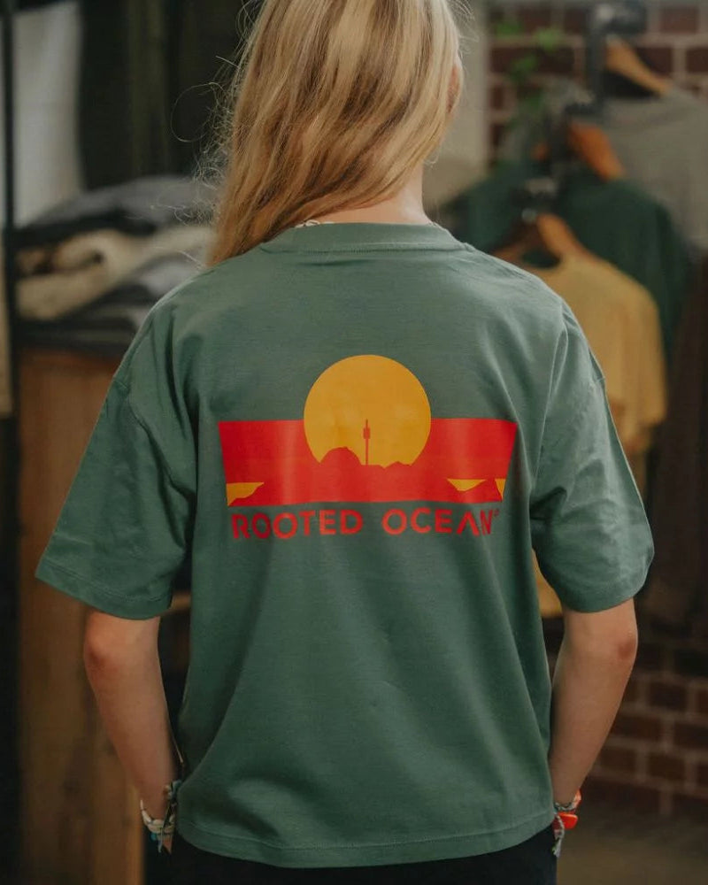 Sunset Barrel Ladies Box-cropped Tee- Teal