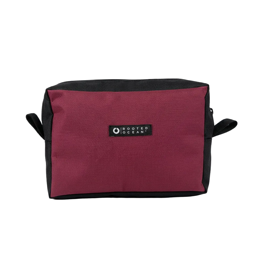 Plum and black Lifetime Washbag on a white background